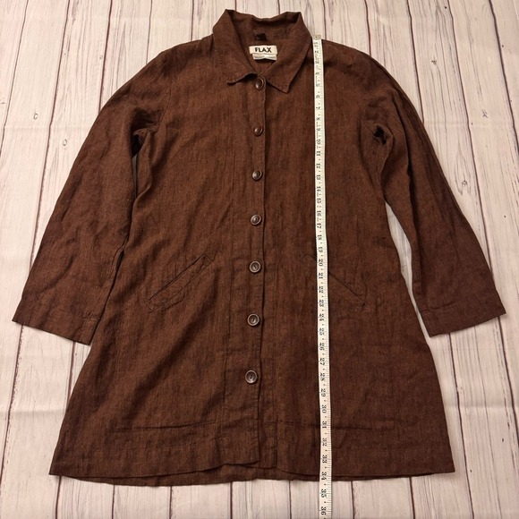 FLAX Women's 100% Linen Button Front Long Jacket Coat Small I Am Forever Yours - Picture 5 of 7